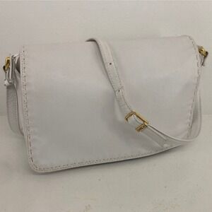 VTG Ganson White Leather Crossbody Purse Bag Multi Pocket Minimalist Scandi Norm